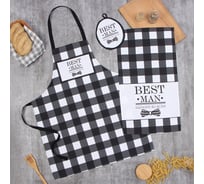 Кухонный набор Доляна 3 предмета Best man black фартук 70x60 см, прихватка 20x20 см, полотенце 35x60 см 10200499