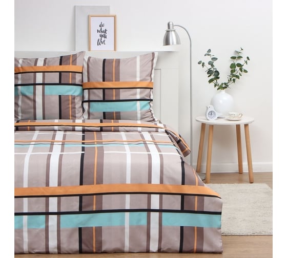 Комплект постельного белья Экономь и Я 2 спальный Клетка(вид 3 175x215 см,180x215 см, 70x70 см 2 шт, полисатин, 80 г/кв.м 10132854 1