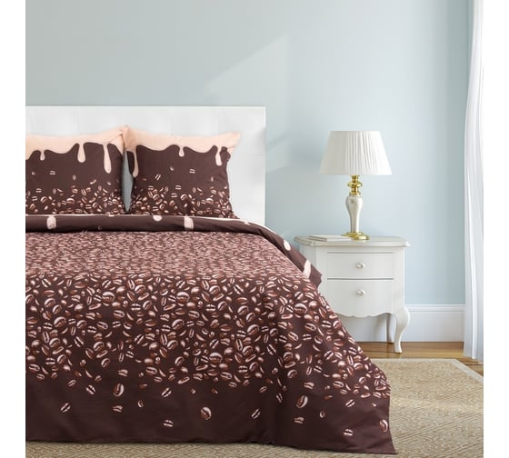Комплект постельного белья Этель евро Кофе 200x217 см, 220x240 см, 70x70 см 2 шт, 100% хлопок, бязь 125 г/кв.м 1090437