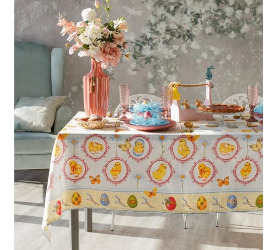 Скатерть Доляна Пасха 110x144 см, 100% хлопок, рогожка, 164 г/кв.м 3042069 1