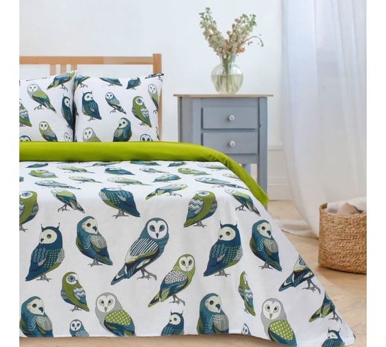 Комплект постельного белья Этель 2 спальный, Совушки 175x215 см, 200x220 см, 70x70 см - 2 шт., поплин 125 г/м2 2588667