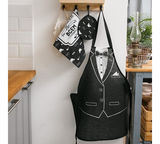 Кухонный набор Доляна 3 предмета Джентельмен, фартук 60x70 см, прихватка 20x20 см, полотенце 35x60 см 2785596 1