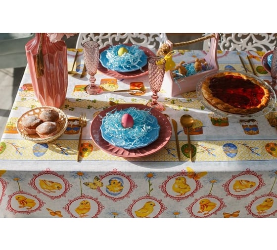 Скатерть Доляна Пасха 180x144 см, 100% хлопок, рогожка, 164 г/кв.м 3042071