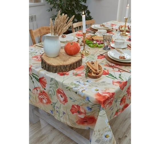 Скатерть Доляна Маки 110x147 см, 100% хлопок, рогожка 160 г/кв.м 4645816