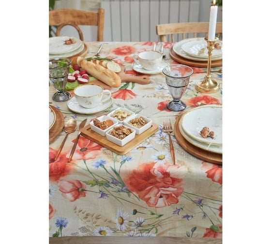 Скатерть Доляна Маки 110x147 см, 100% хлопок, рогожка 160 г/кв.м 4645816