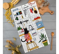 Полотенце Доляна кухонное Котик на кухне 35x60 см, 100% хлопок, 160 г/кв.м 5423141