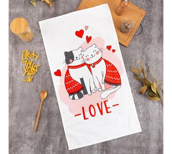 Полотенце Этель Cat's love 40x73 см, 100% хлопок, саржа 190 г/кв.м 5482305
