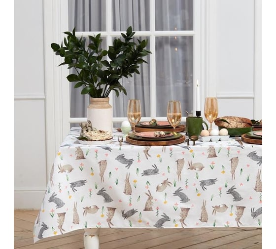 Скатерть Доляна Fluffy bunnies 220x144 см, 100% хлопок, 164 г/кв.м 5538632