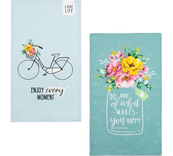 Набор полотенец кухонных Доляна You happy 35x60 см 2 шт, 100% хлопок 5423129