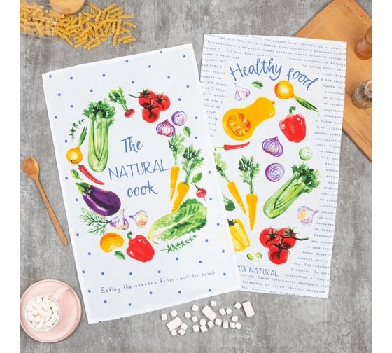 Набор полотенец кухонных Доляна The natural cook 35x60 см 2 шт, 100% хлопок 5423115