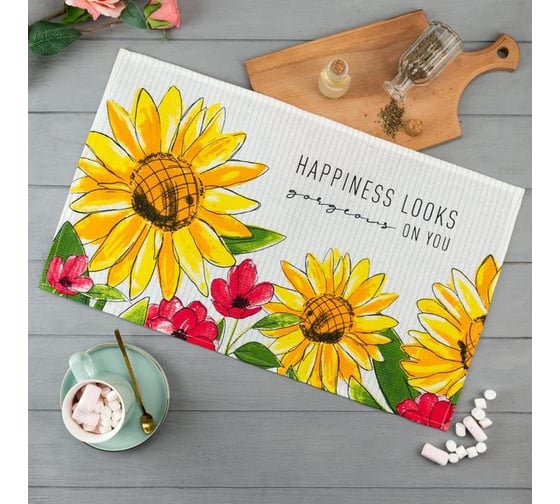 Полотенце Доляна кухонное Happiness looks 35x60 см, 100% хлопок, 160 г/кв.м 5423138 1
