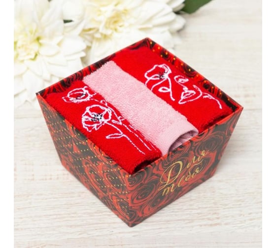 Набор полотенец Этель Цветы 30x30 см 3 шт, 100% хлопок 340 г/кв.м 5374100 1