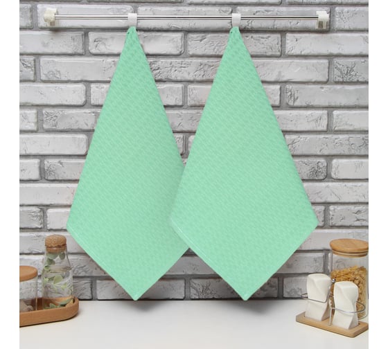 Набор кухонных полотенец Доляна салатовый 35x60 см 2 шт, 100% хлопок, вафля, 220 г/кв.м 7323008 1