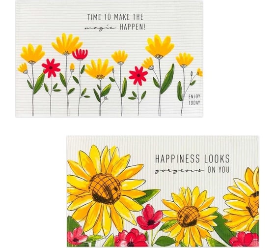 Набор полотенец кухонных Доляна Happiness looks 35x60 см 2 шт, 100% хлопок 5423139