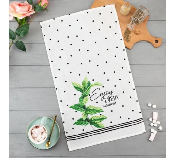 Полотенце Доляна кухонное Enjoy every moment 35x60 см, 100% хлопок, 160 г/кв.м 5423109