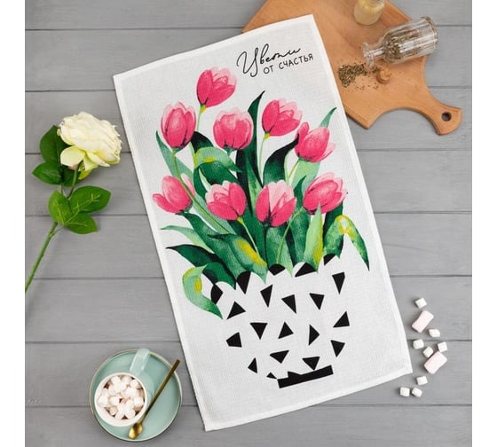 Полотенце Доляна кухонное Цвети от счастья 35x60 см, 100% хлопок, 160 г/кв.м 5423131 1