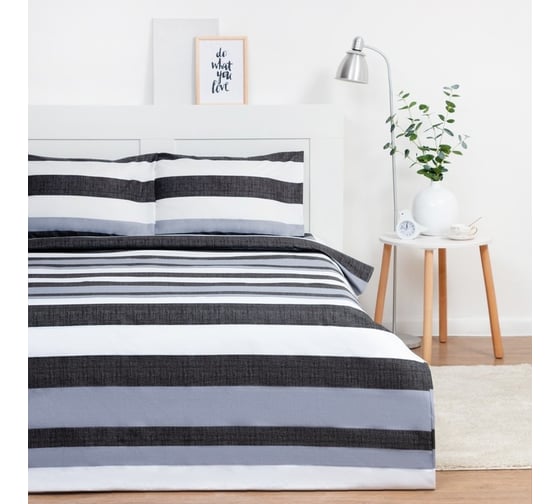 Комплект постельного белья Экономь и Я 2 спальный Полосы 175x215 см, 200x215 см, 50x70 см 2 шт, микрофайбер, 75 г/кв.м 7863307 1