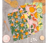 Набор полотенец кухонных Доляна Citrus mix 35x60 см 4 шт, 100% хлопок 7516057