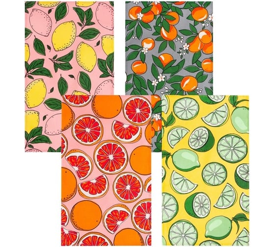 Набор полотенец кухонных Доляна Citrus mix 35x60 см 4 шт, 100% хлопок 7516057