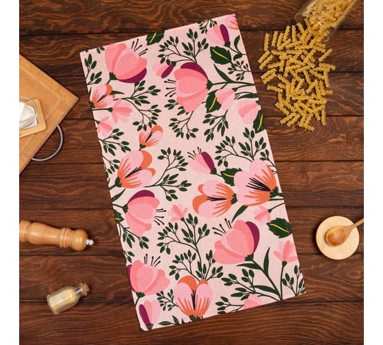 Полотенце Доляна кухонное Spring mood 35x60 см, 100% хлопок, 160 г/кв.м 7516060 1