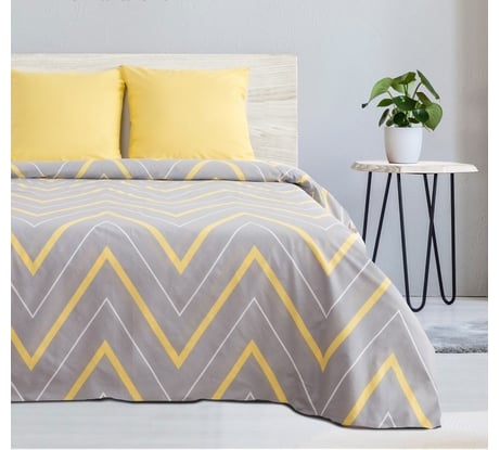 Комплект постельного белья Этель 2 спальный, желто-серые зигзаги 175x215, 200x220, 70x70 - 2 шт., поплин 125 г/м2 2565815
