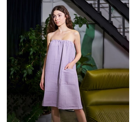 Полотенце вафельное банное Этель Boho парео 80x145 см. сиреневый, 100% хлопок, 290 г/кв.м 6243529