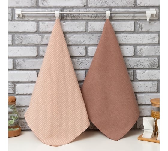 Набор полотенец кухонных Доляна Полосы 40x70 см 2 шт, бежевый, 50% полиэстер, 50% хлопок 7528302 1