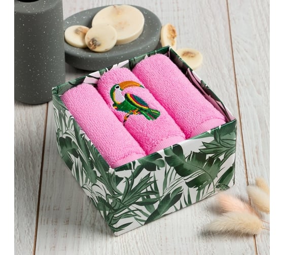 Набор полотенец Этель Попугай 30x30 см 3 шт, 100% хлопок 340 г/кв.м 7574069 1