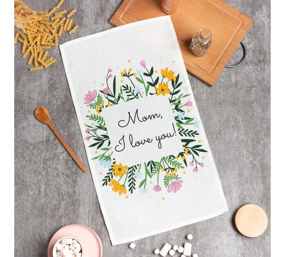 Полотенце Доляна Mom I love you 35x60 см, 100% хлопок, вафля 160 г/кв.м 7690555 1