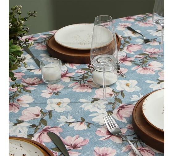 Скатерть Доляна Магнолия 146x110 см, рогожка 158 г/кв.м, 50% хлопок, 50% полиэстер 9828475