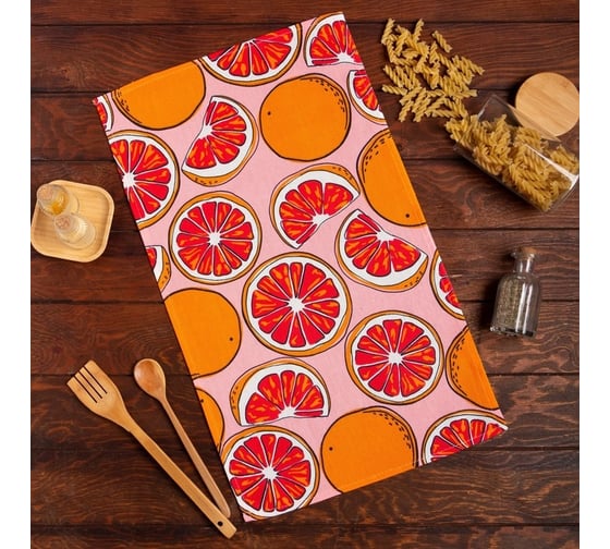 Полотенце Доляна кухонное Grapefruit 35x60 см, 100% хлопок, 160 г/кв.м 7516051 1