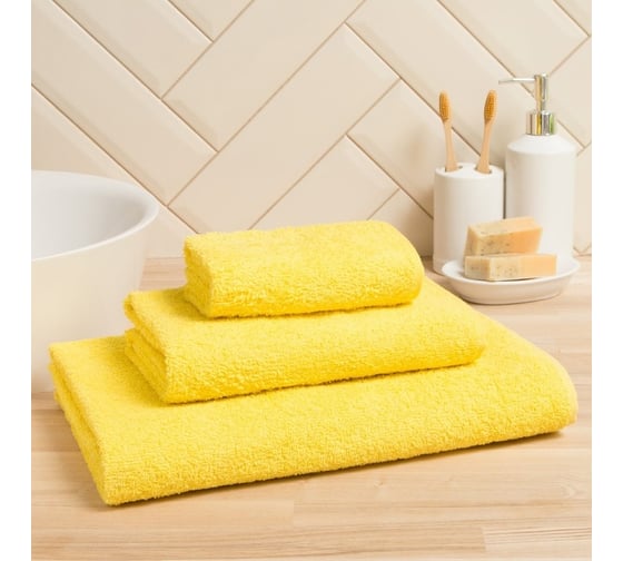 Полотенце махровое Экономь и Я 70x140 см, желтый, 100% хлопок, 320 г/кв.м 7527729