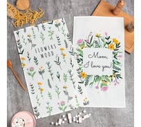 Набор полотенец кухонных Доляна Flowers mood 35x60 см 2 шт, 100% хлопок, вафля 160 г/кв.м 7690558