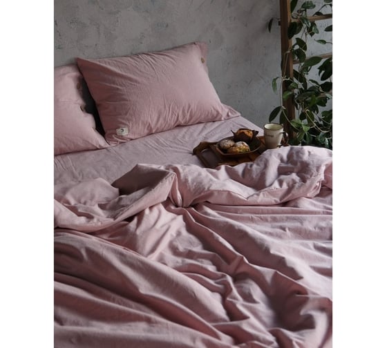 Комплект постельного белья Этель евро 200x220 см, 220x240 см, 50x70 см - 2 шт., цвет пудра, 100% жатый хлопок, 140 гр/м2 4627789