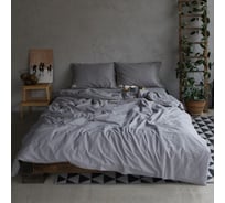 Комплект постельного белья Этель евро 200x220 см, 220x240 см, 50x70 см - 2 шт., цвет серый, 100% жатый хлопок, 140 гр/м2 4627792