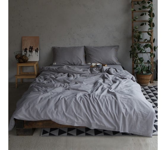 Комплект постельного белья Этель евро 200x220 см, 220x240 см, 50x70 см - 2 шт., цвет серый, 100% жатый хлопок, 140 гр/м2 4627792