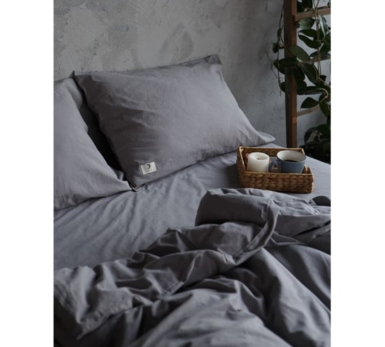 Комплект постельного белья Этель евро 200x220 см, 220x240 см, 50x70 см - 2 шт., цвет серый, 100% жатый хлопок, 140 гр/м2 4627792