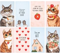 Набор полотенец кухонных Доляна Cats 35x60 см 8 шт, 100% хлопок 9284375