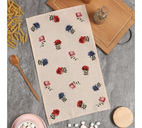 Полотенце Доляна Цветочки 28x46 см, 100% хлопок, вафля 160 г/кв.м 9485540