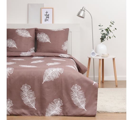 Комплект постельного белья Экономь и Я 2 спальный Feathers 175x215 см,180x215 см, 70x70 см 2 шт, полисатин, 80 г/кв.м 9845645 1