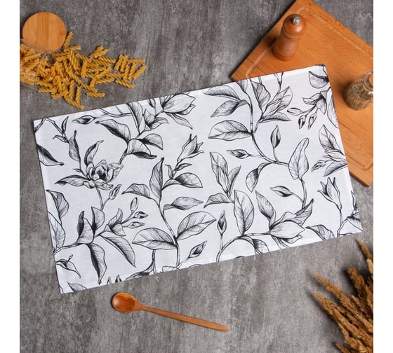 Полотенце Доляна Plant leaves 35x60 см, 100% хлопок, рогожка 164 г/кв.м 9322531 1