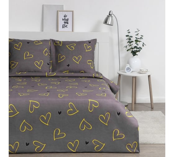 Комплект постельного белья Экономь и Я 1,5 спальный Hearts 147x215 см,150x215 см, 70x70 см 2 шт, полисатин, 80 г/кв.м 9579046