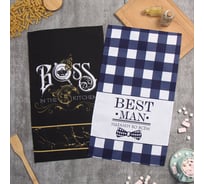 Набор полотенец кухонных Доляна Boss Best man 35x60 см 2 шт, 100% хлопок 9902135