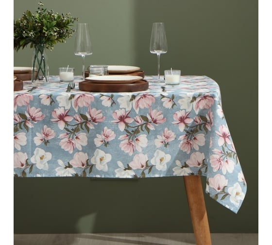 Скатерть Доляна Магнолия 146x180 см, рогожка 158 г/кв.м, 50% хлопок, 50% полиэстер 9828476