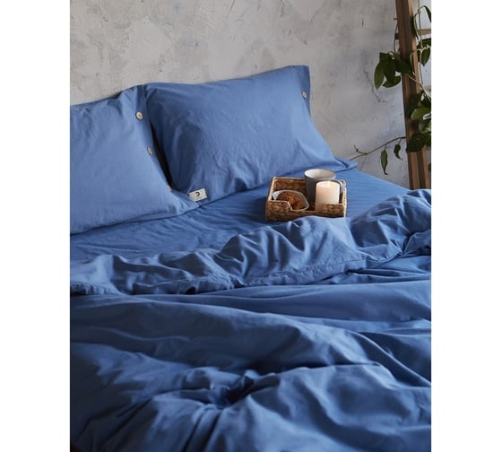 Комплект постельного белья Этель евро 200x220 см, 220x240 см, 50x70 см - 2 шт., цвет синий, 100% жатый хлопок, 140 гр/м2 4627786