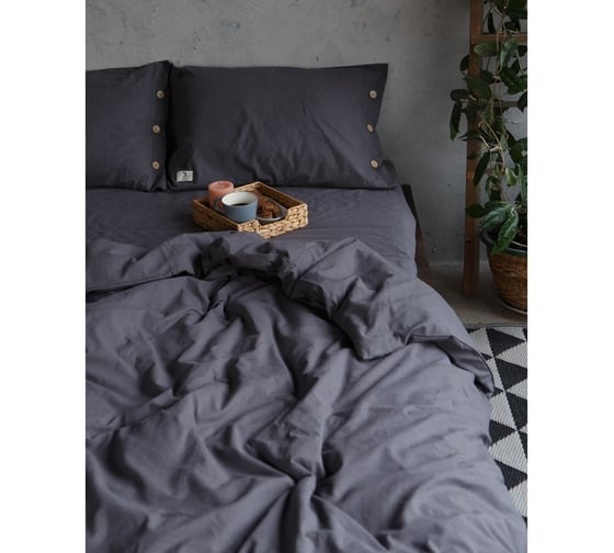 Комплект постельного белья Этель 1.5 спальный, 155x210 см, 160x240 см, 50x70 см - 2 шт., цвет темно-серый, 100% жатый хлопок, 140 гр/м2 4627802