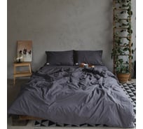Комплект постельного белья Этель евро 200x220 см, 220x240 см, 50x70 см - 2 шт., цвет темно-серый, 100% жатый хлопок, 140 гр/м2 4627804 32589654
