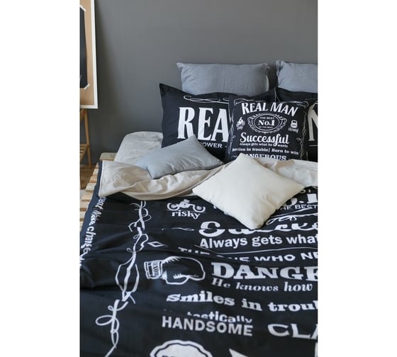 Комплект постельного белья Этель 1.5 спальный, Real Man 143x215 см, 150x214 см, 50x70+3 - 2 шт., ранфорс 111 г/м2 4154831