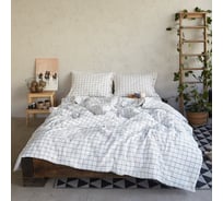 Комплект постельного белья Этель евро Клетка 200x220 см, 220x240 см, 50x70 см - 2 шт., цвет белый/синий, 100% жатый хлопок, 140г 4627813
