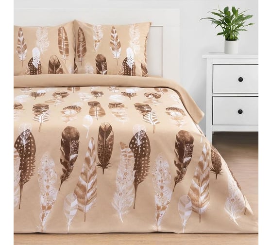 Комплект постельного белья Этель евро Перья (вид 1) 200x217 см, 220x240 см, 70x70 см - 2 шт., поплин 125 г/м2 5418216 1